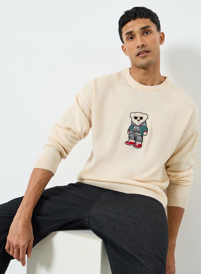 ستايلي سويتر مطرز تيدي بقصة مريحة - Image 1